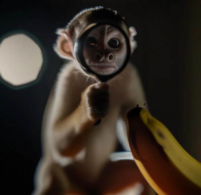 Who is here? - Monkey, Banana, Magnifying glass