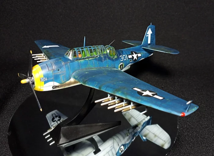 Avenger, but not from Marvell. - My, Modeling, Stand modeling, Prefabricated model, Aircraft modeling, Hobby, Miniature, With your own hands, Needlework without process, Aviation, Story, Airplane, The Second World War, Scale model, Collection, Collecting, USA, Carrier-based aviation, Bomber, Torpedo bomber, Avengers, Video, Longpost