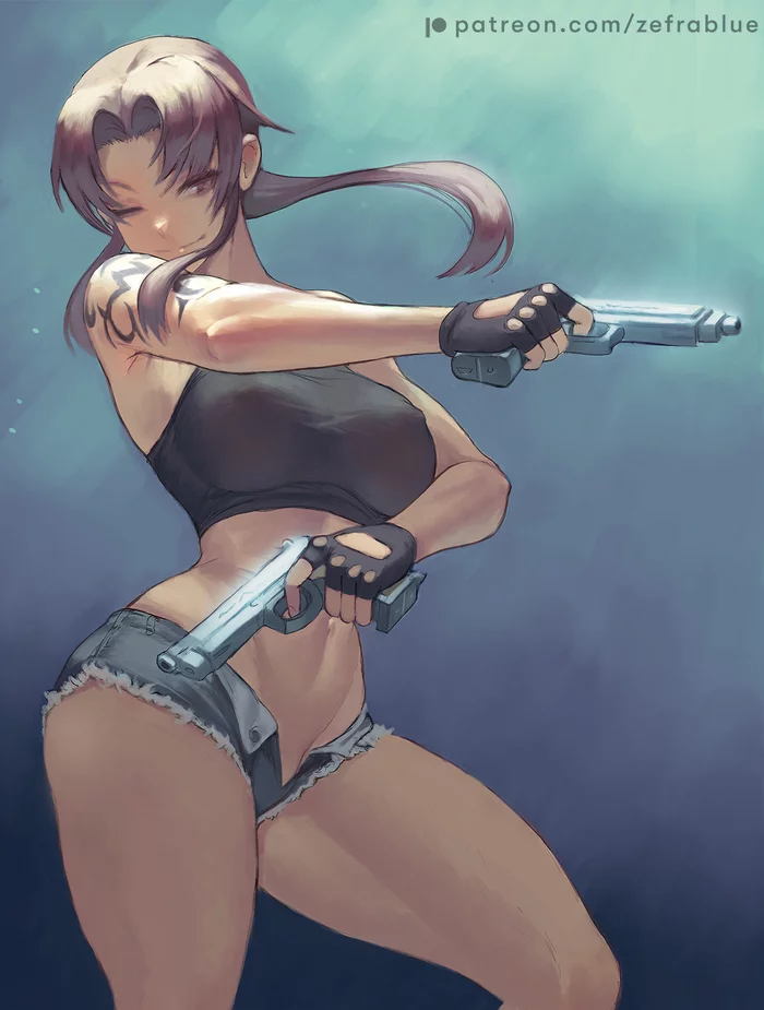 Revy - NSFW, Аниме, Anime Art, Revy, Black Lagoon, Арт, Девушки, Сиськи, Zefrablue