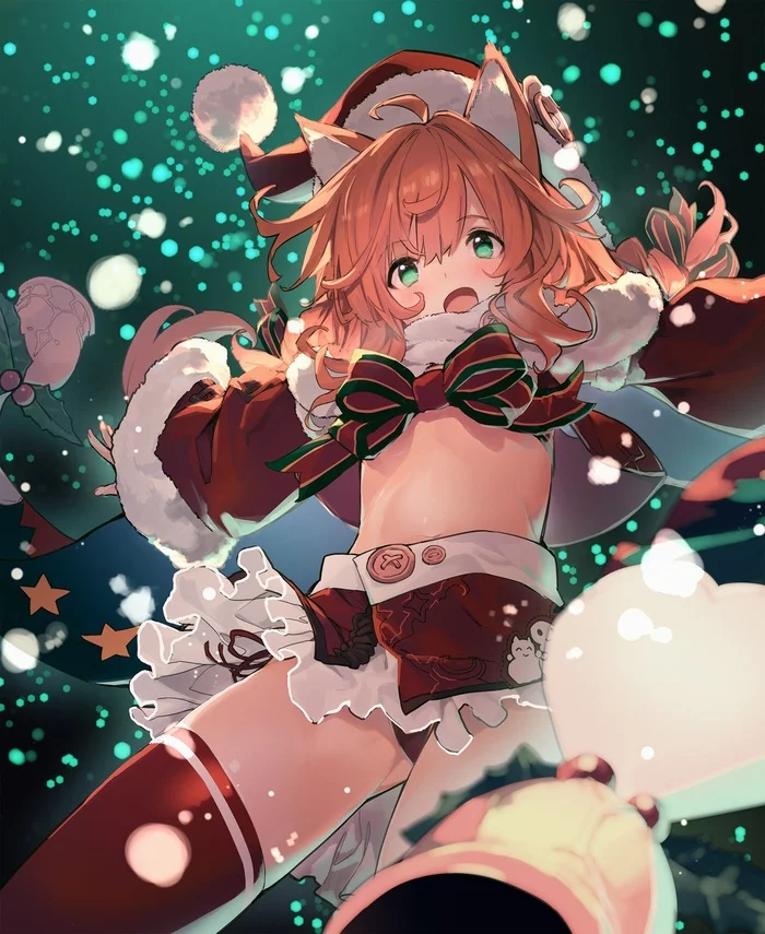 New Year's Kikimora - Anime art, Anime, , , Animal ears, Dobutsu, Santa costume