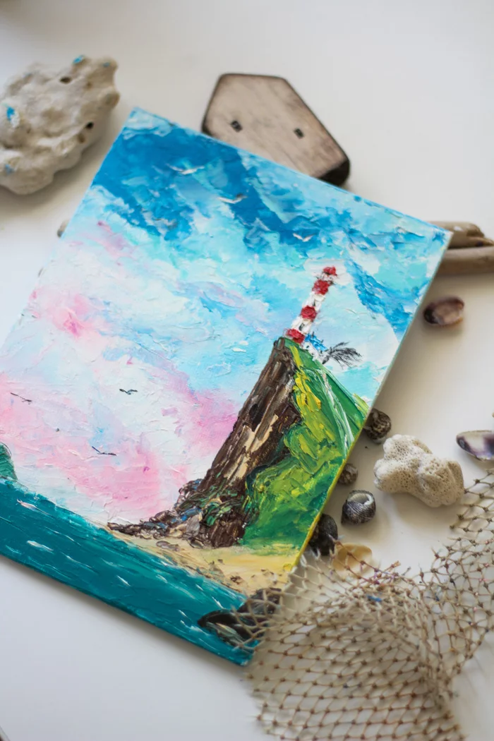miniature paintings - My, Lighthouse, Oil painting, Painting, Impressionism, Sea, Oil paints, Artist, I'm an artist - that's how I see it, Longpost, Painting, Landscape, Modern Art, Painting, Art
