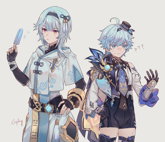 Chongyun & Eula Genshin Impact, , Anime Art, Chongyun, Eula (Genshin Impact), 