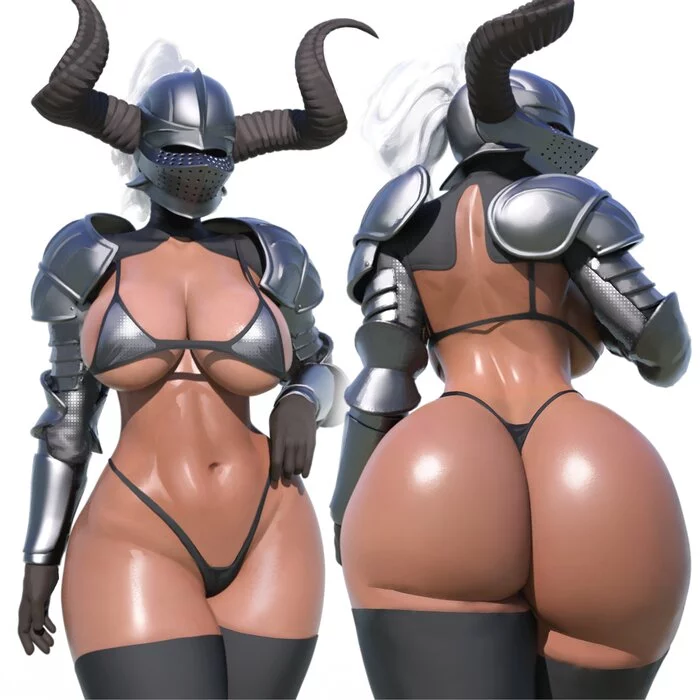Maiden Knight - NSFW, Popogori, Art, Hand-drawn erotica, 3D, Knights, Armored bra, Booty, Boobs