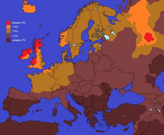 What percentage of the population of different European countries have red hair - Interesting, Cards, Informative, Facts, Europe, Redheads, Statistics