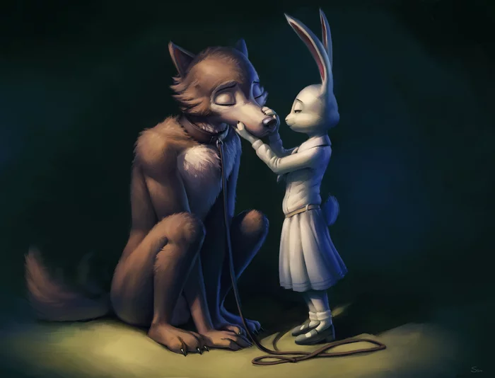 The wolf is weaker than the lion and the tiger, and the hare obeys - NSFW, Furry, Furry art, Furry canine, Furry wolf, Furry rabbit, Anime, Beastars, Legoshi, Haru, Furotica male, Yiff, Petplay, S1m