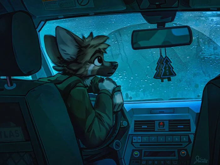 Long road - Furry, Furry canine, Jacato, Auto, Art, Furry art