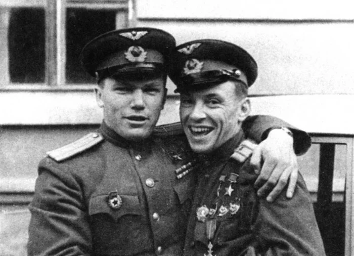 Three times Hero of the Soviet Union Major Ivan Kozhedub and twice Hero of the Soviet Union Major Kirill Evstigneev, Germany, 1945 - The photo, Life stories, The Great Patriotic War, To be remembered, Ivan Kozhedub