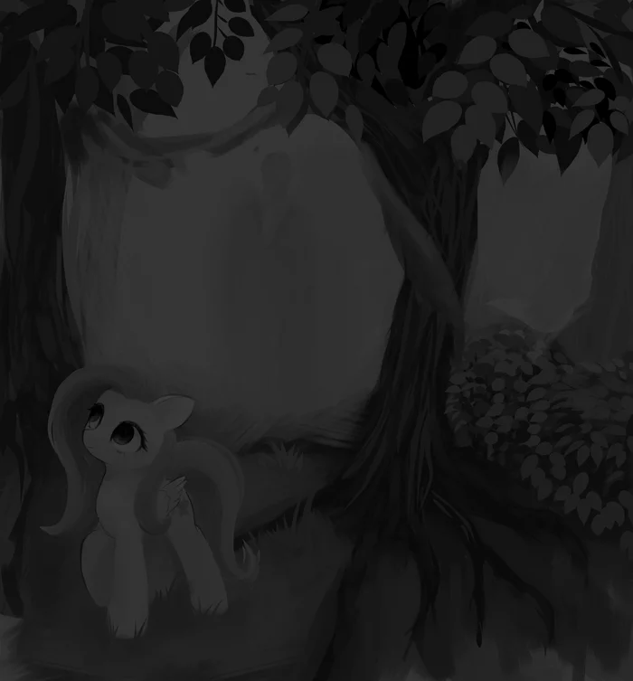 Night in the forest - My little pony, Fluttershy, Slender, Someponu