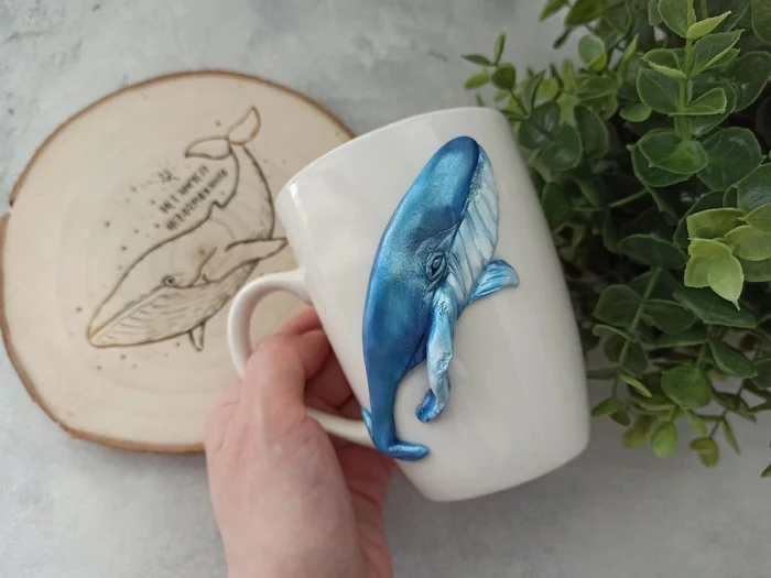 Mug with a whale - Whale, Mug with decor, Polymer clay, Presents