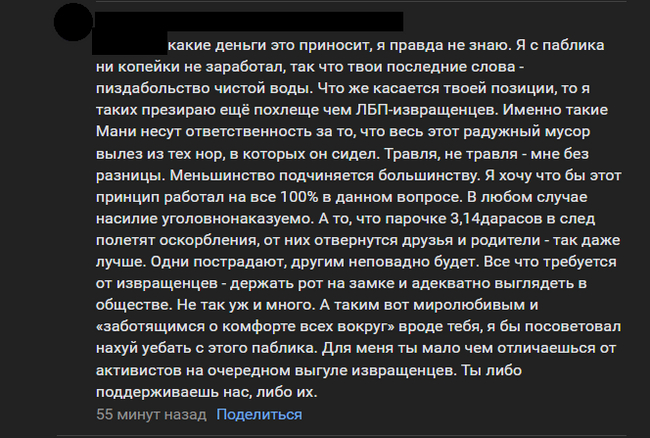 И в чем я не прав? - Моё, Скриншот, ВКонтакте, Правые, ЛГБТ, Мат, Длиннопост