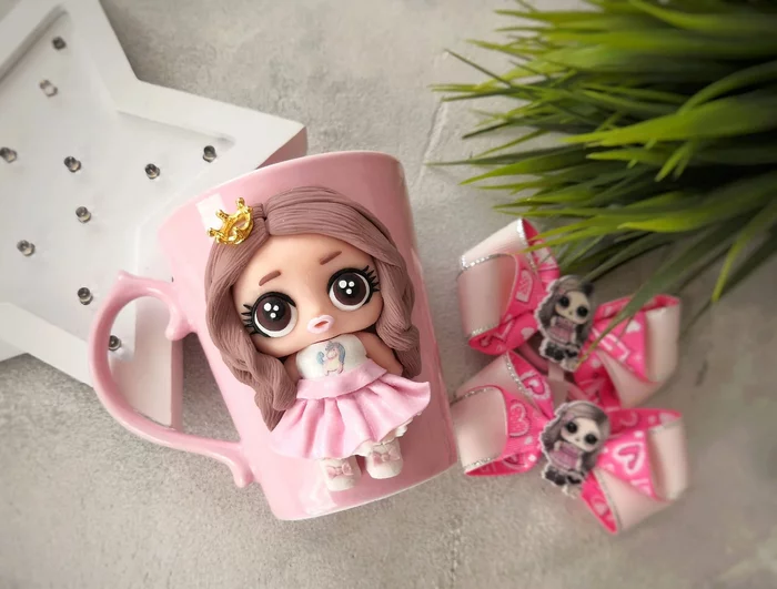 Mug with a girl - Polymer clay, Presents, Mug with decor