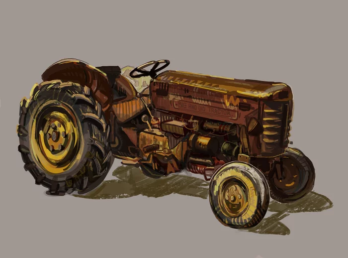 Big and old tractor - My, Painting, Art, Digital drawing, Technics, Tractor