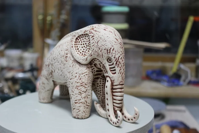 mammoth on style - My, Ceramics, Needlework without process, His own ceramist, Mammoth, Figurines, Collectible figurines, Statuette, Sculpture, Interior, Interior Design, Longpost