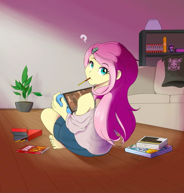 Увлекательная игра - My Little Pony, PonyArt, Fluttershy, Хуманизация, Doom, Twilight sparkle