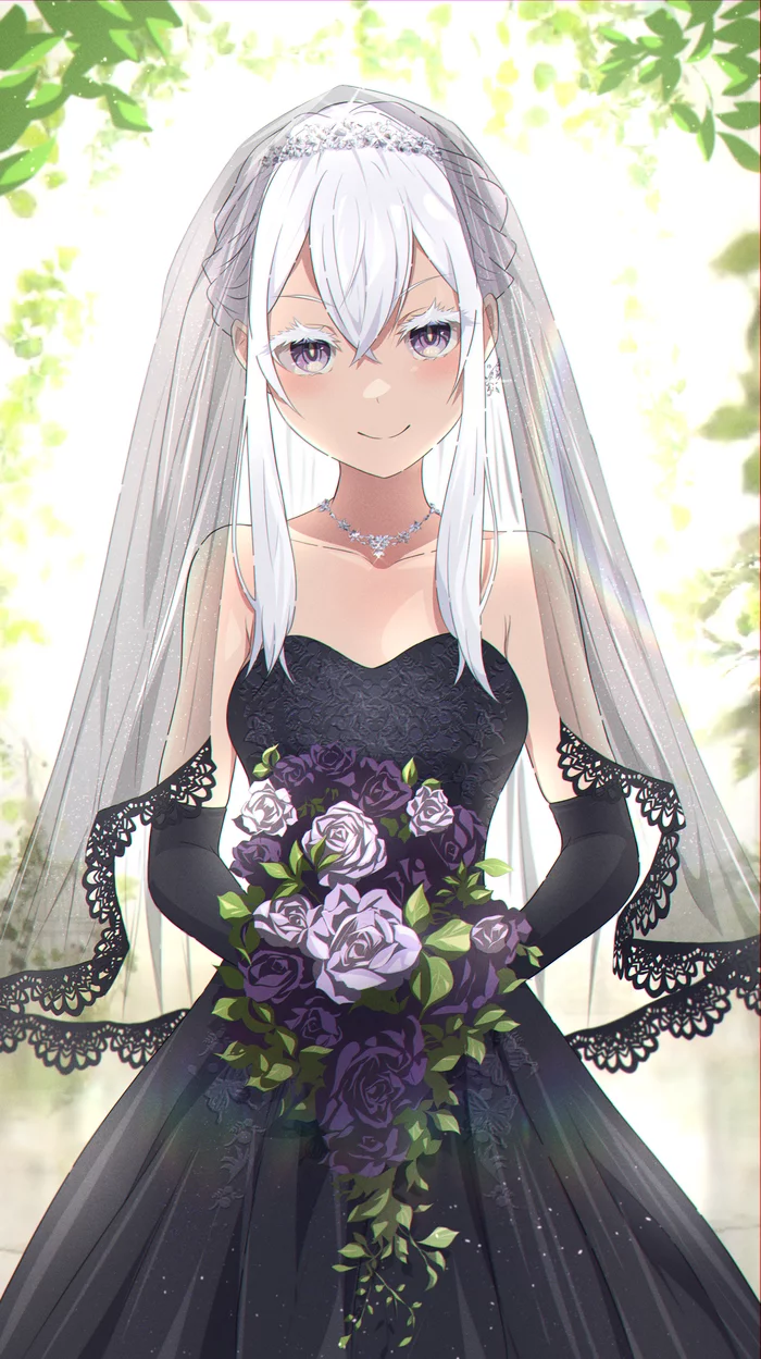 Wedding dress Echidna - Аниме, Anime Art, Re:Zero Kara, Echidna, Свадебное платье, Невеста, Фата, Букет невесты