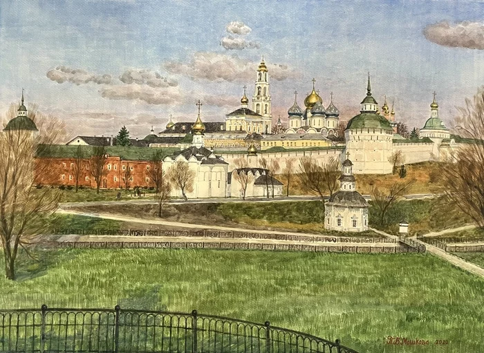 Trinity-Sergius Lavra in spring - My, Landscape, Painting, Painting, Watercolor, Trinity-Sergius Lavra, Sergiev Posad, Spring, Artist, Art, Art