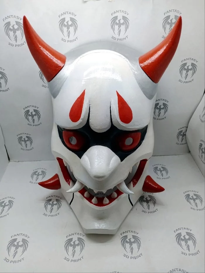 Genji Shimada mask in Oni skin - My, Craft, 3D печать, 3D modeling, Cosplay, Blender, 3D printer, Demon they, Overwatch, Genji, Longpost