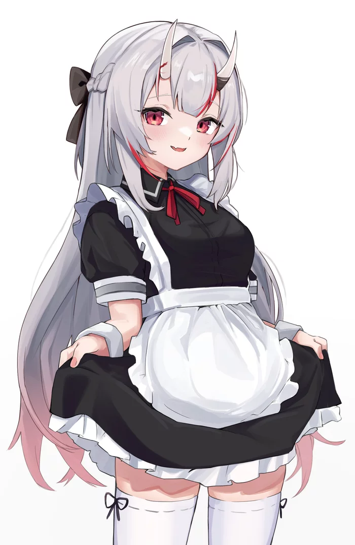 Maid Ayame - Virtual YouTuber, Hololive, Nakiri ayame, Горничная, Anime Art, Pixiv