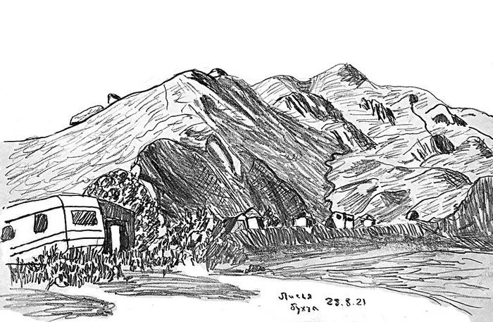 fox bay - My, Pencil drawing, Sketch, Crimea, Fox Bay, The mountains