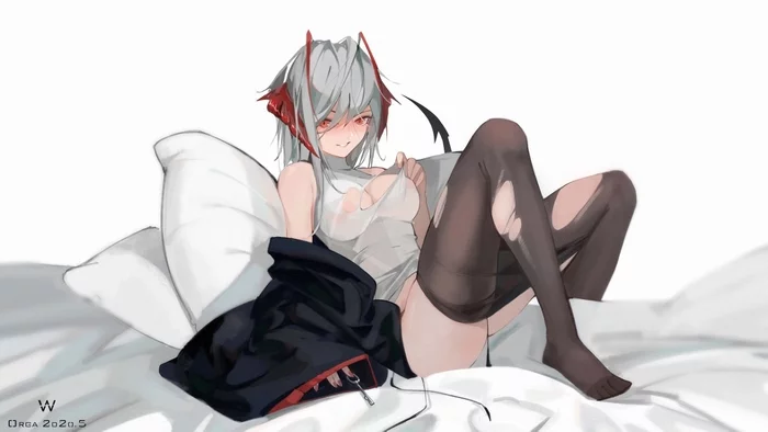 Operator W - NSFW, Anime, Anime art, Arknights, W (Arknights), Horns, Tights