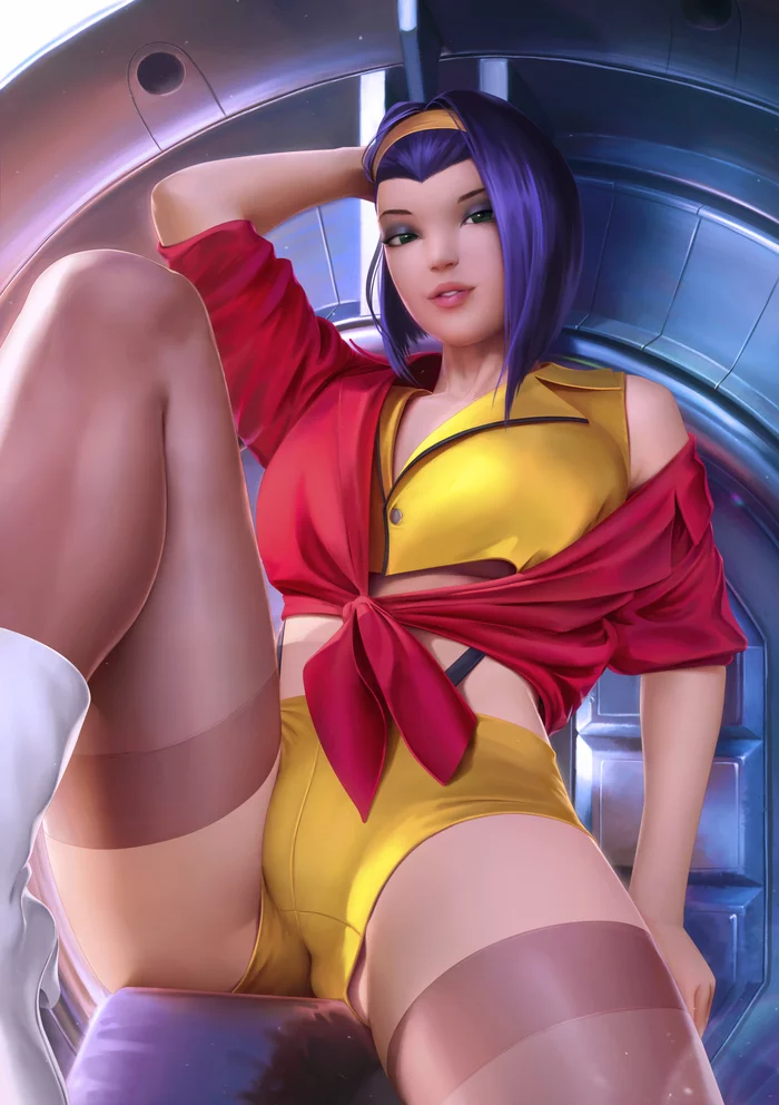 Faye Valentine - NSFW, Erotic, Art, Anime, Anime art, Hand-drawn erotica, Nudity, Faye valentine, Cowboy bebop, Longpost, Pantsu, Girls, Stockings, Boobs