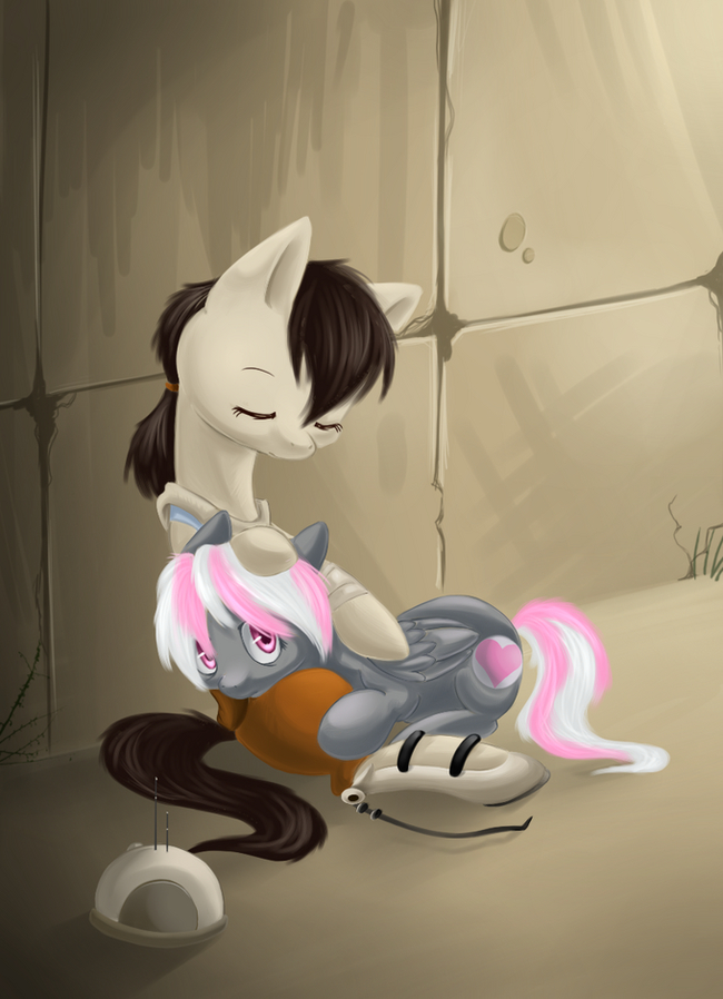 I love you too... - My little pony, Ponification, Portal, Chell, Cube Companion