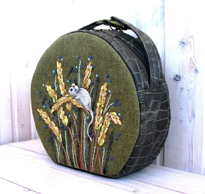 Round bag Mouse - My, Сумка, Embroidery, Mouse, With your own hands, Needlework without process, Needlework, Longpost