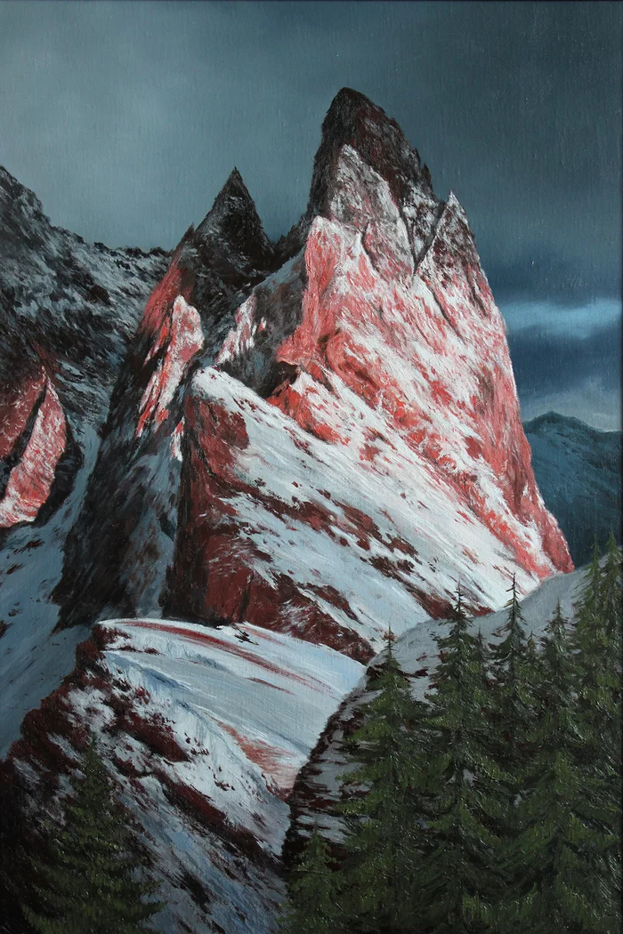 In the mountains. Canvas, oil - My, Painting, Oil paints, Painting, Painting, Longpost