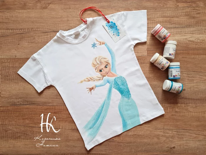 Hand-painted _ Elsa / Frozen - My, Creation, Handmade, Drawing, Cold heart, Painting on fabric, Art, Needlework without process, Elsa