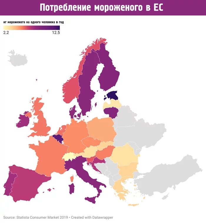 Ice cream consumption in EU countries (kg per person) for 2020 - Cards, Europe, Ice cream