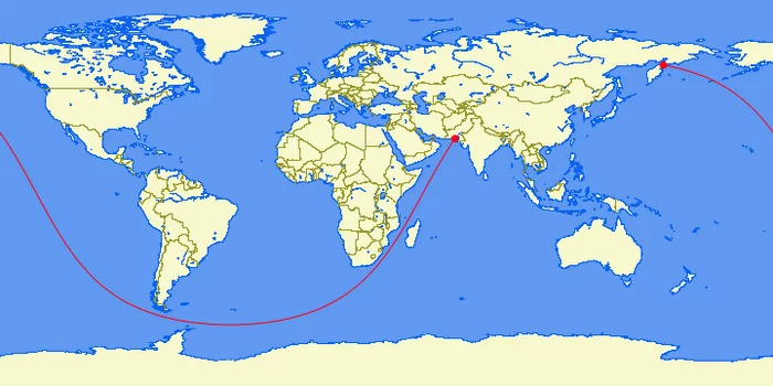 The longest direct sea route - Sea, Ocean, Path, Planet Earth, World map