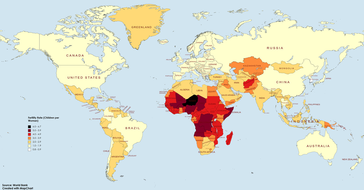 Карта фертильности стран мира