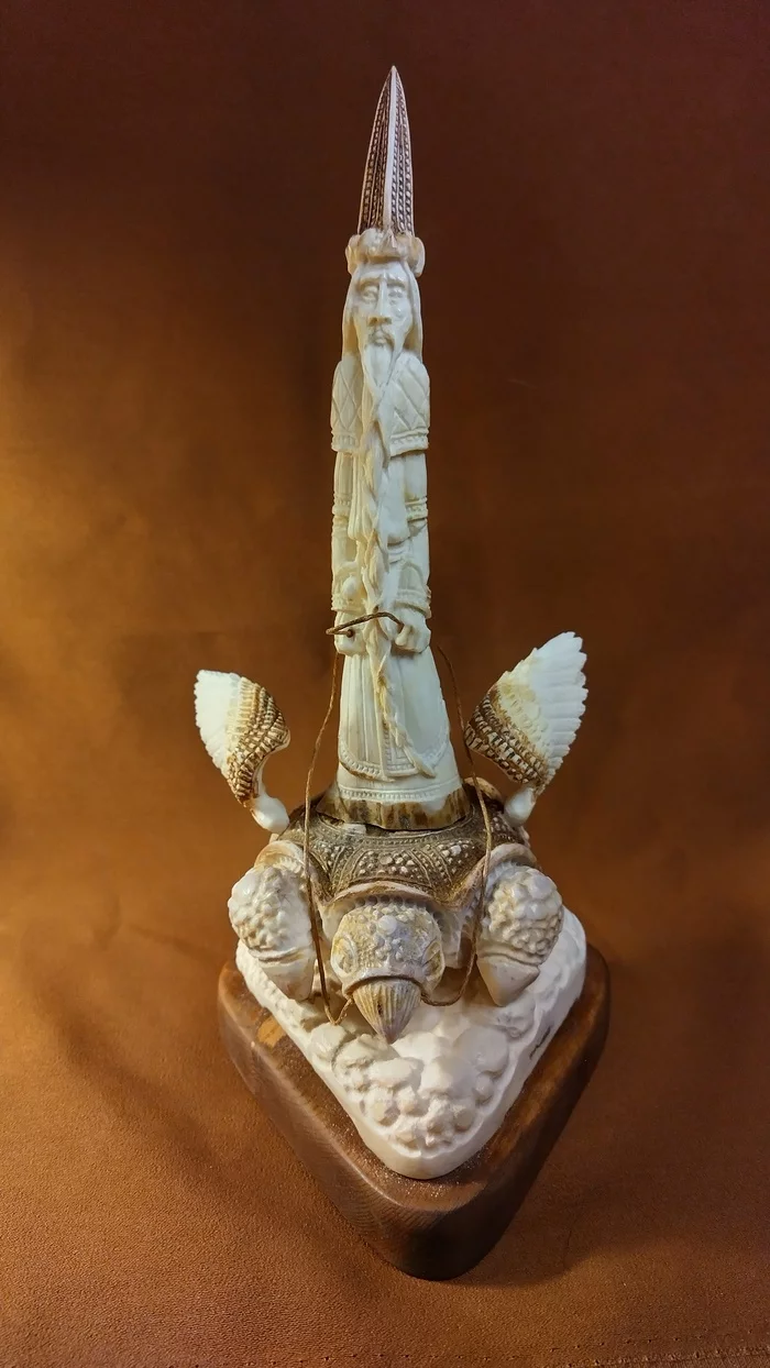 Sage on a winged turtle, carved bone - Needlework without process, Bone carving, Tobolsk, Creative, Longpost