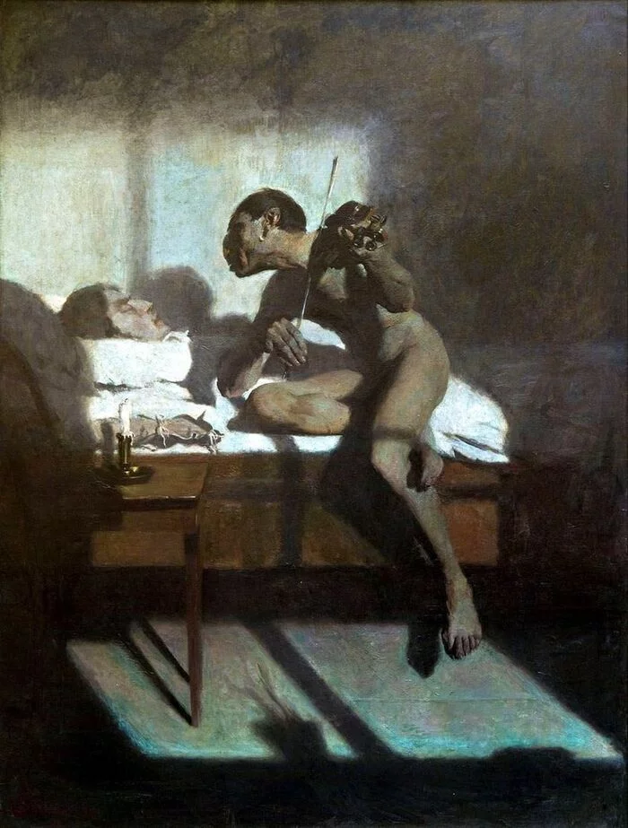 Edward Okun - Death of Paganini 1898 - Modern, Paganini, Oil painting, Death, Violin, Painting, Modernism