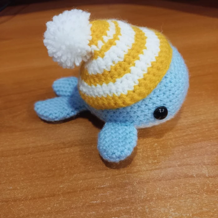 whale in a hat - My, Knitting, Crochet, Amigurumi, Needlework without process, Knitted toys, Longpost