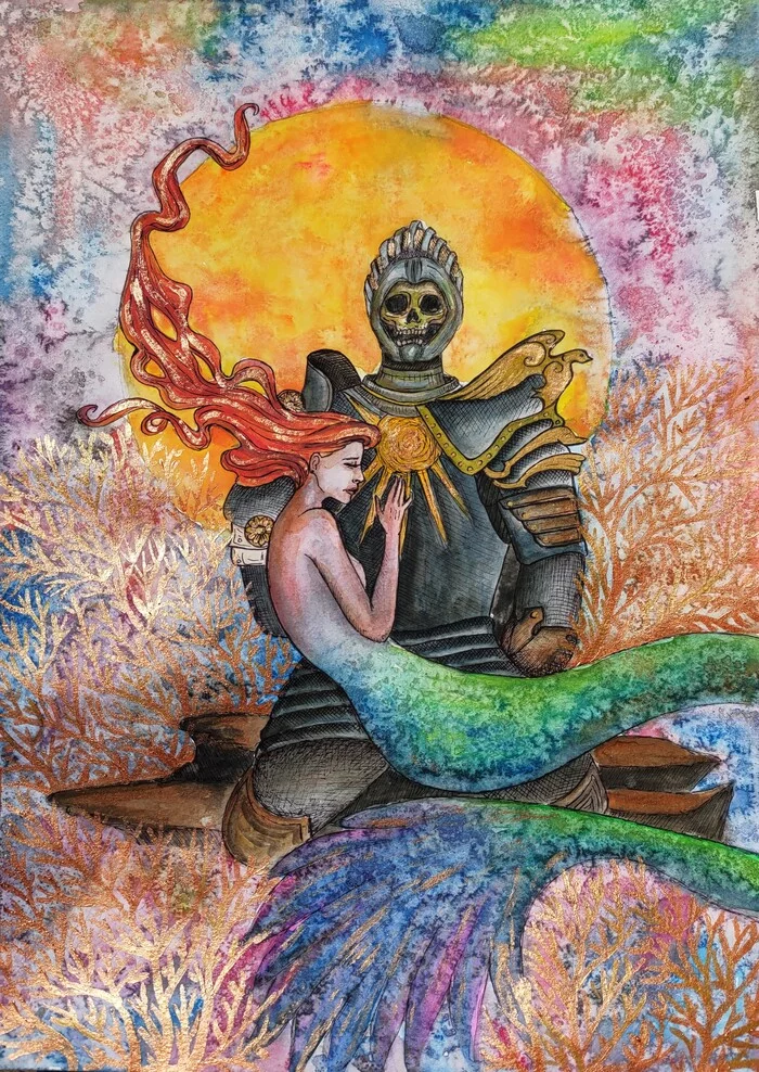 Original - inst@monafinden - My, the little Mermaid, Watercolor, Underwater world, Illustrations, Artist, Drawing