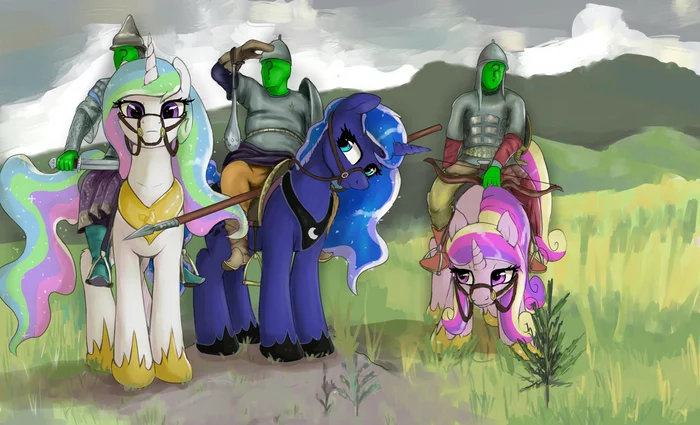 Three anons - My little pony, Princess luna, Princess celestia, Princess cadance, Anon