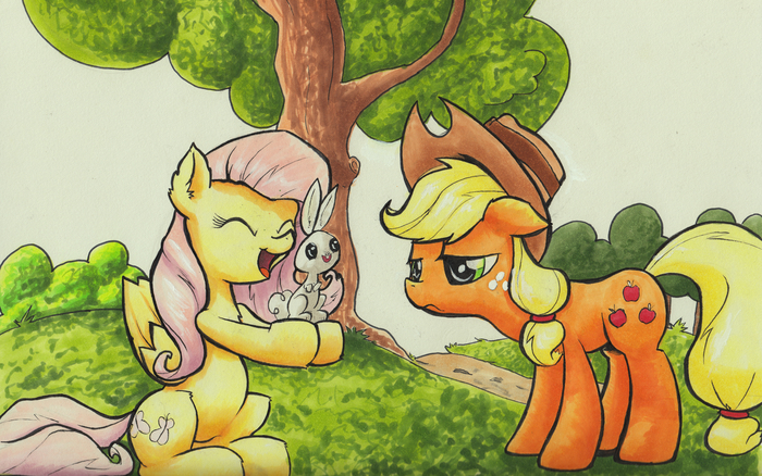   ,   ! My Little Pony, Fluttershy, Applejack, Angel Bunny