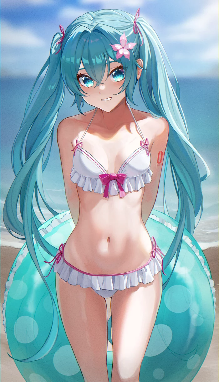 Back on the beach - NSFW, Hatsune Miku, Vocaloid, Swimsuit, Bikini, Beach, Sea, Anime, Anime art