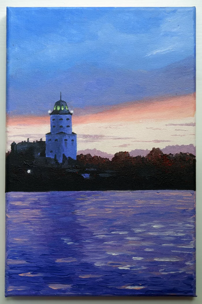 Vyborg Castle at sunset - My, Art, Painting, Painting, Acrylic, Canvas, Modern Art, Artist, Sunset, Landscape, Vyborg, Vyborg Castle