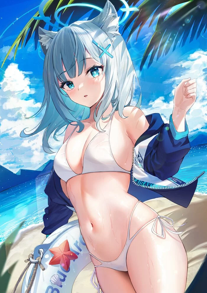 Sunaookami Shiroko - NSFW, Аниме, Anime Art, Арт, Девушки, Blue archive, Sunaookami Shiroko, Купальник, Сиськи, Animal Ears, Игры