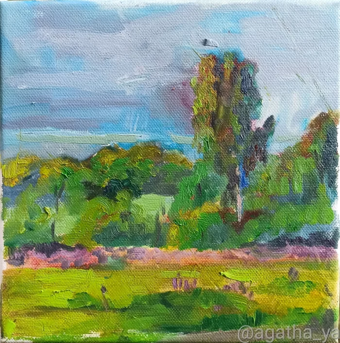 Fast plein air - Plein air, Painting, Sunset, Grass, Yegoryevsky District