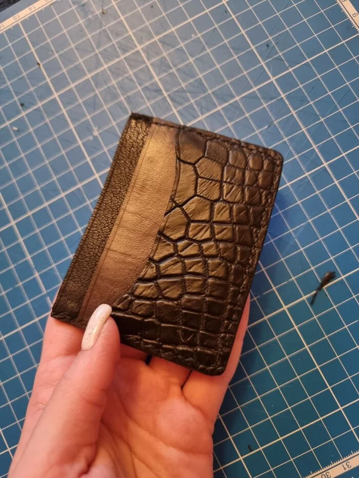 Goat and crocodile skin cardholder - My, Friday tag is mine, Natural leather, With your own hands, Leather products, Leather, Accessories, Longpost