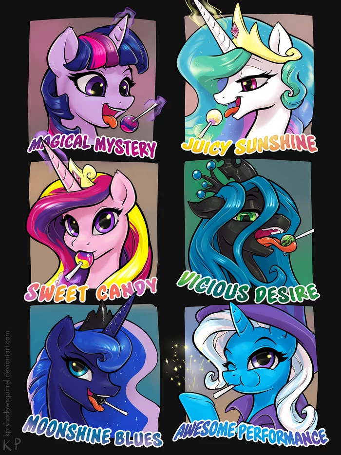 Аликорновы сосалки - My Little Pony, Twilight sparkle, Princess Celestia, Princess Cadance, Princess Luna, Queen Chrysalis, Trixie