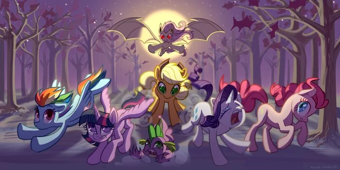 night hunting - My little pony, PonyArt, Twilight sparkle, Rainbow dash, Rarity, Fluttershy, Applejack, Pinkie pie, Spike, Flutterbat