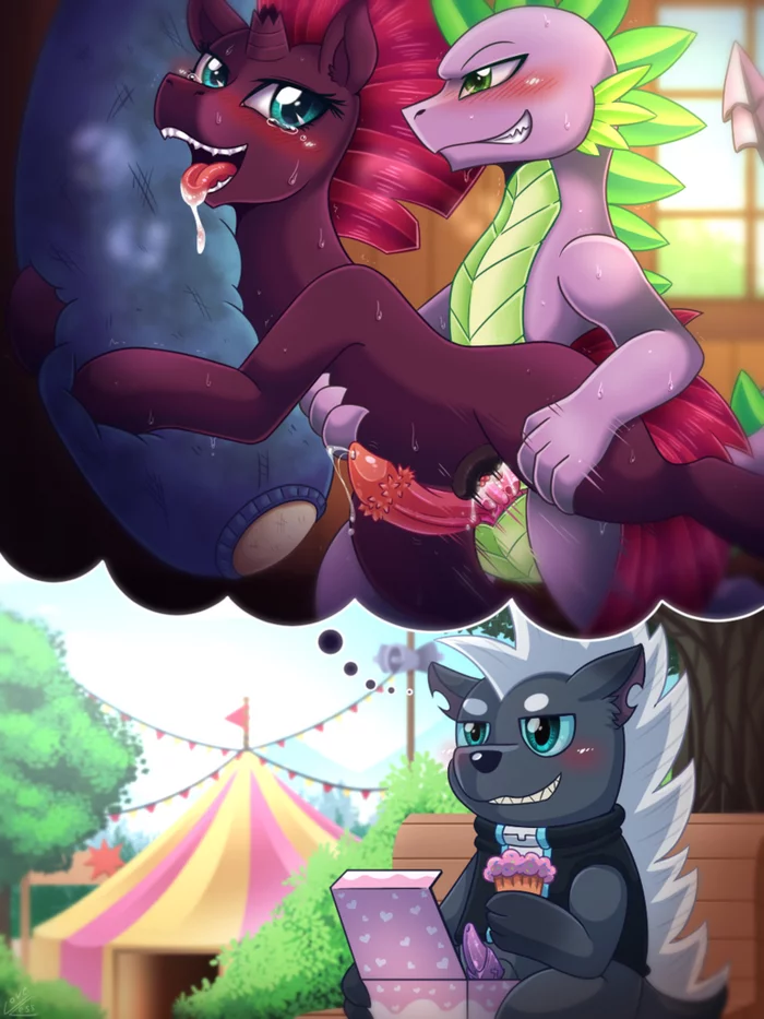 Вот негодник, наверняка подглядывал - NSFW, My Little Pony, Tempest Shadow, Spike, Grubber, Vavacung, MLP Explicit