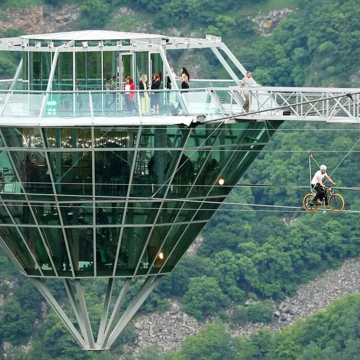 The 240-meter glass bridge over the Dashbashi canyon in the Algeti National Park in southern Georgia began to receive visitors - Georgia, Tourism, Suspension bridge, Canyon, Caucasus mountains, The mountains, Height, A restaurant, Video, Soundless, Vertical video, Longpost