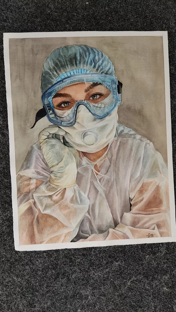 Watercolor portrait - My, Watercolor, Modern Art, Art, I'm an artist - that's how I see it, Art, Portrait, Academy of Arts, Junior Academy of Artists, Self-taught artist, Artist, Portrait by photo, Portraitist, Medical worker's day, Doctors, Longpost