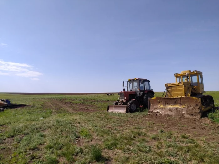 Tractor - My, Mobile photography, Tractor, Field, The photo