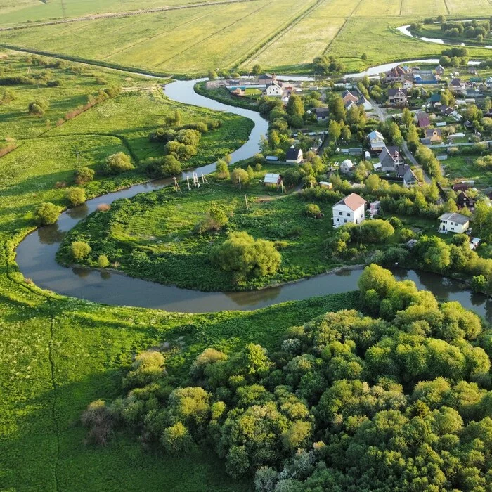 A little neighborhood - My, Quadcopter, DJI mini 2, Drone, Aerial photography, Road, River, House, Longpost, The photo